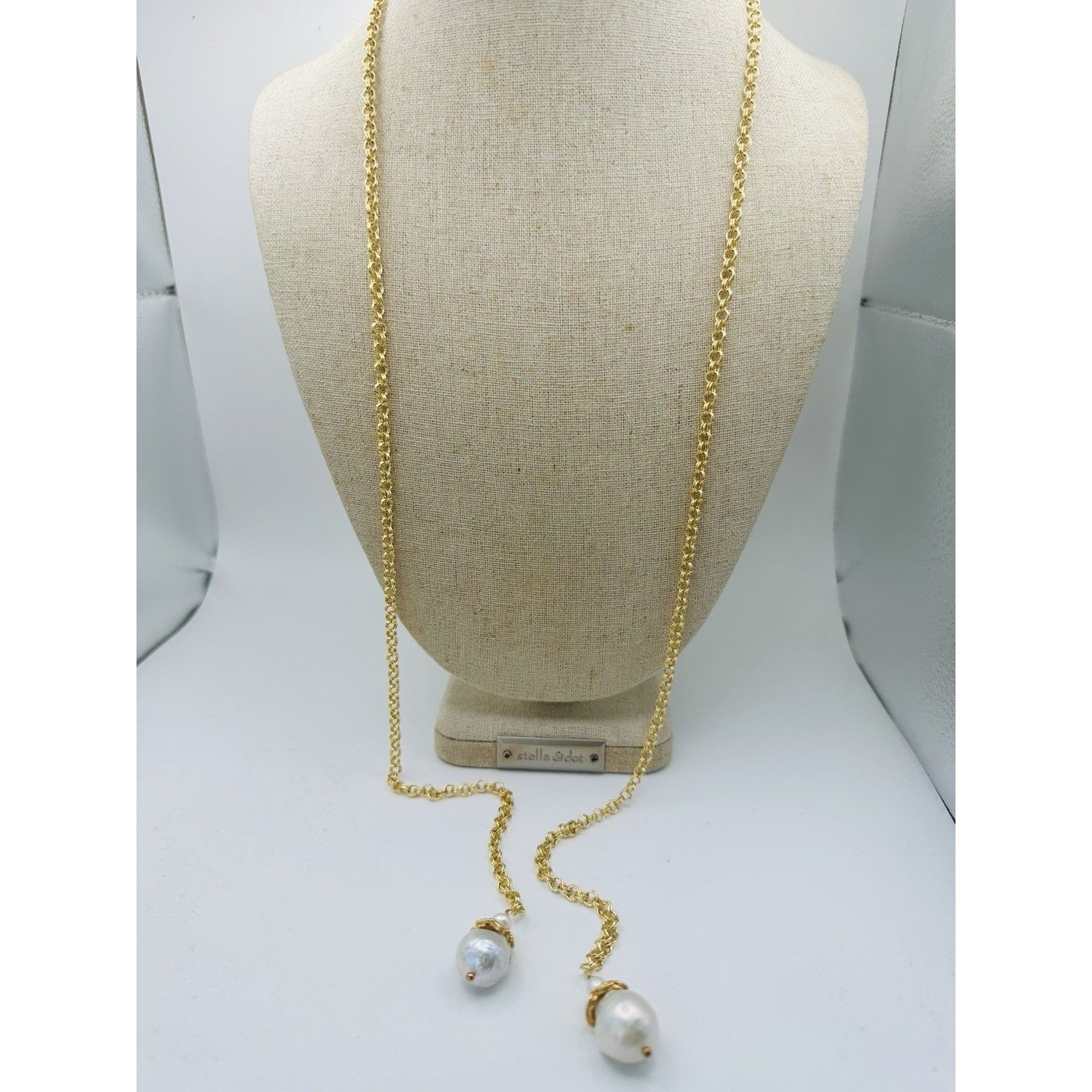 Gold Plated Natural Baroque Pearl Long Chain Necklace 34”
